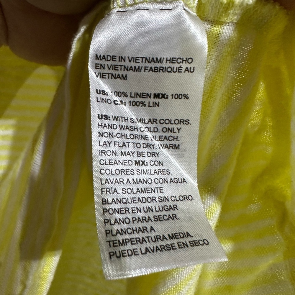 Chicos Womens 100% Linen Top Sz 2 / L Yellow Striped V Neck Dolman Sleeve Boxy - Picture 5 of 5